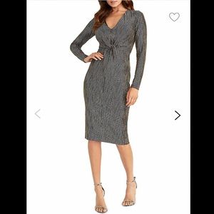 Rachel Roy Black Shimmer Lurex Twist-Front Pinstriped Sheath Dress Size S NWT